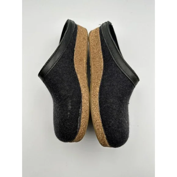 Haflinger Grizzly Wool Clogs Charcoal Grey Cork Sole Leather Shoes W9 M7 EU 40 - Picture 8 of 11